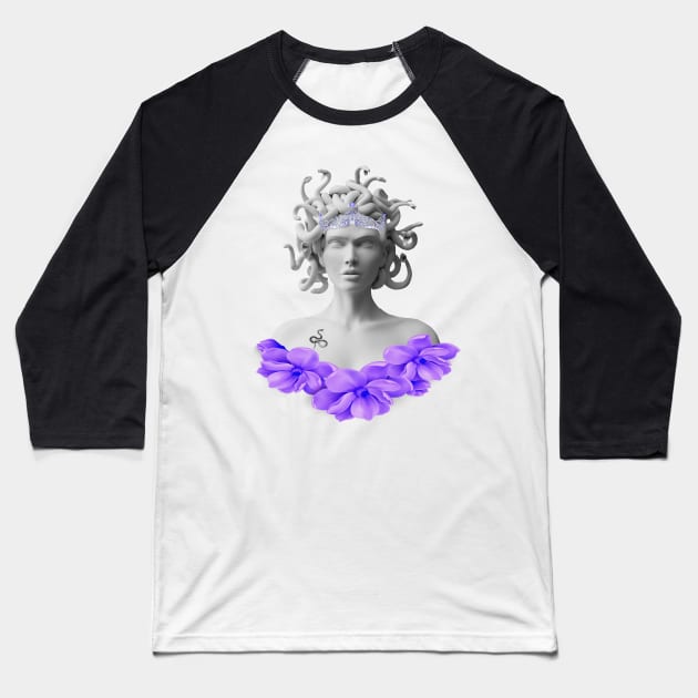 Medusa Gorgon Greek Mythology Purple Floral Baseball T-Shirt by Atteestude